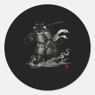 Vintage Samurai Cat Japanese Shirt Classic Round Sticker