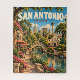 Vintage San Antonio Texas Travel Poster Jigsaw Puzzle