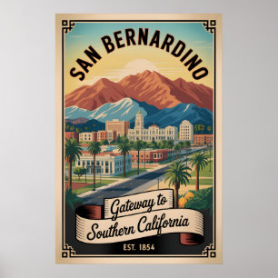 Vintage San Bernardino California Retro Travel Poster