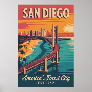 Vintage San Diego California Retro Travel Poster