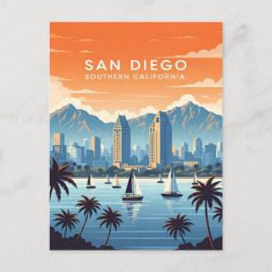 Vintage San Diego skyline with sailboats Postcard