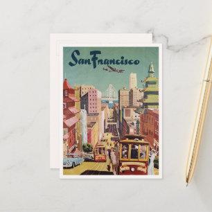 Vintage San Francisco 1950s Cable Car Illustration Postcard