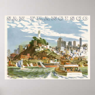 Vintage San Francisco Bay Travel Poster Ferryboat