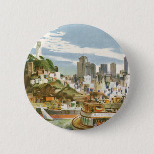 Vintage San Francisco Bay Travel Poster Ferryboat 6 Cm Round Badge