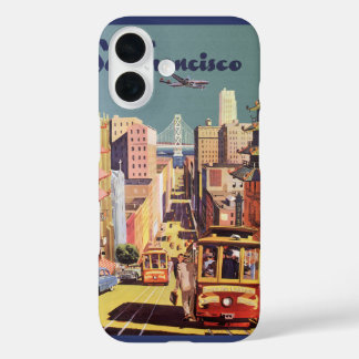 Vintage San Francisco Cable Cars Travel Poster Art iPhone 16 Case