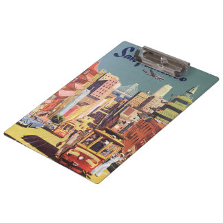 Vintage San Francisco Cable Cars Travel Poster Art Clipboard