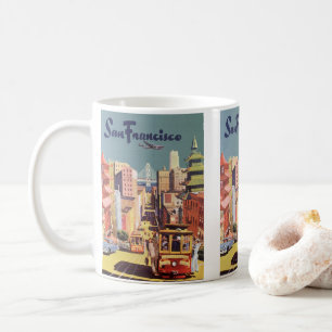 Vintage San Francisco Cable Cars Travel Poster Art Coffee Mug