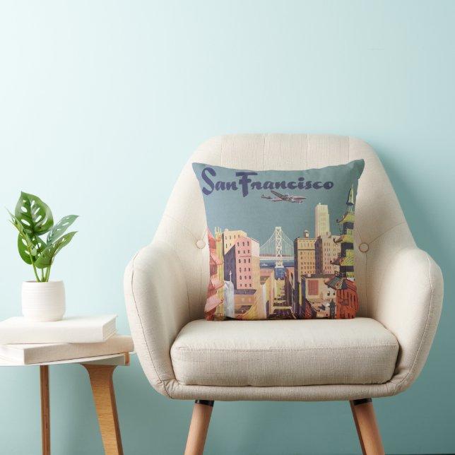 Vintage San Francisco Cable Cars Travel Poster Art Cushion (Chair)