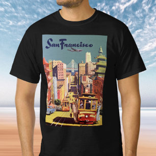 Vintage San Francisco Cable Cars Travel Poster Art T-Shirt