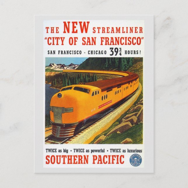 Vintage San Francisco Chicago Train Travel Postcard (Front)