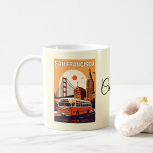 Vintage San Francisco City bus on road, California Coffee Mug
