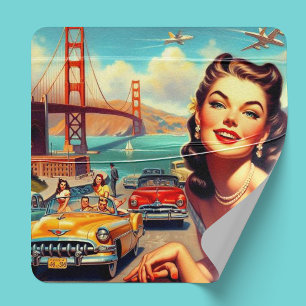 Vintage San Francisco Girl Illustration Square Sticker