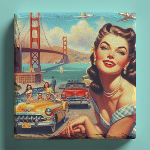 Vintage San Francisco Girl Illustration Stone Coaster