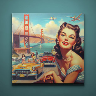 Vintage San Francisco Girl Illustration Tile