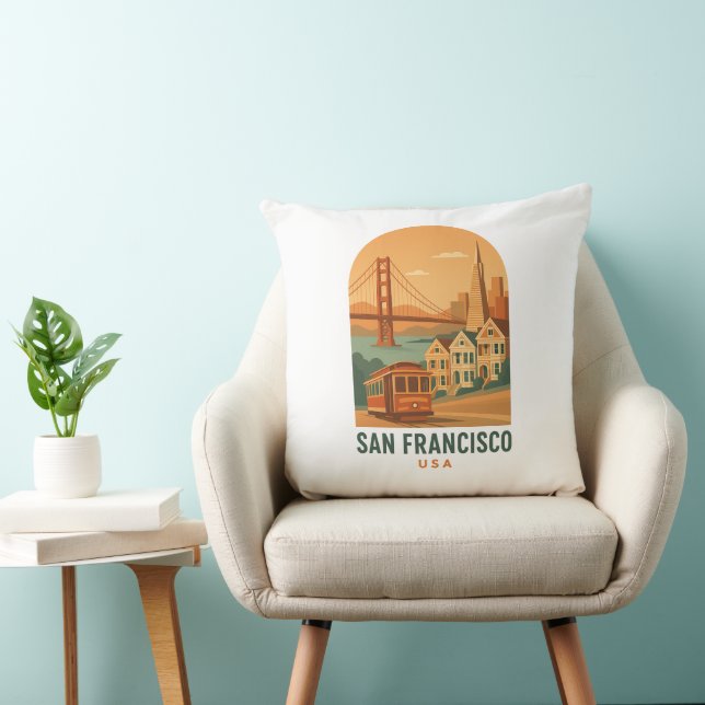 Vintage San Francisco Golden Gate Bridge Retro Cushion (Chair)