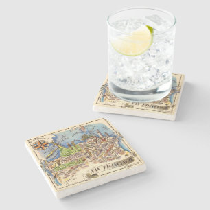 Vintage San Francisco Illustrated Map Stone Coaster