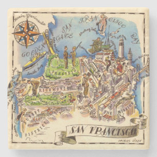 Vintage San Francisco Illustrated Map Stone Coaster