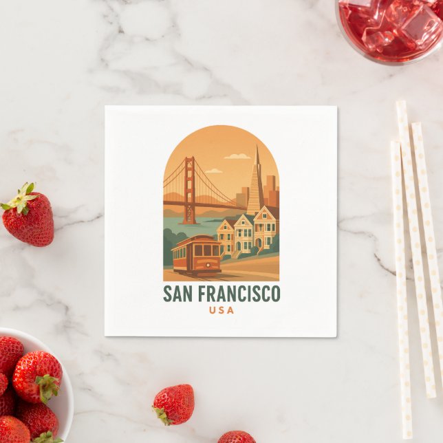 Vintage San Francisco Travel Poster Napkins | Gold (Insitu)