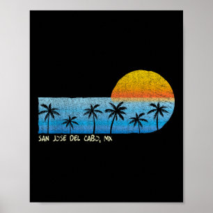 Vintage San Jose Del Cabo, Mx Palm Trees & Sun Poster