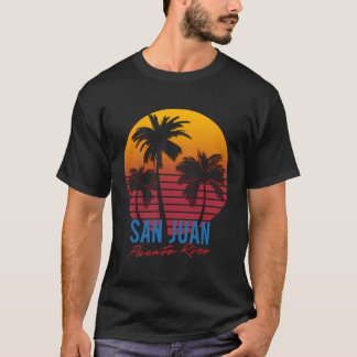 Vintage San Juan Puerto Rico Palm Trees Sunset Ret T-Shirt