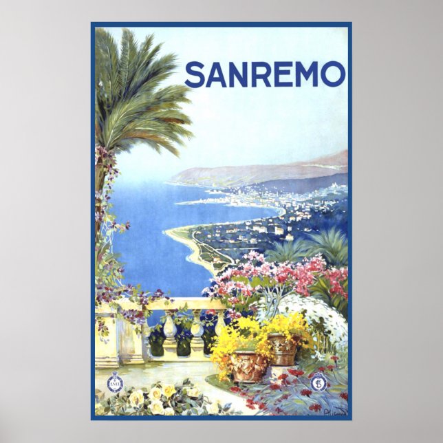 Vintage San Remo Italy Europe Travel Poster (Front)