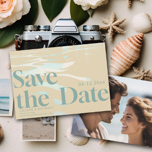 Vintage Sand 70s Beach Photo Wedding Save the Date Invitation