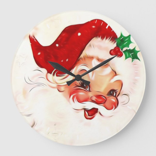 Vintage Santa 4 Large Clock (Front)