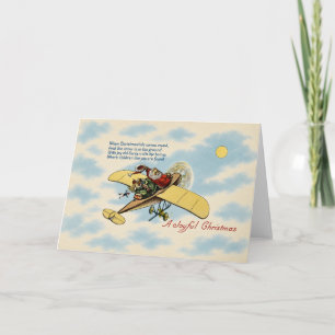 Vintage Santa Aeroplane A Joyful Christmas Card