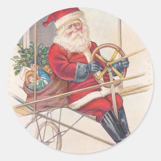 Vintage Santa Airship Fantasy Classic Round Sticker (Front)