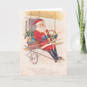 Vintage Santa Airship Fantasy Holiday Card