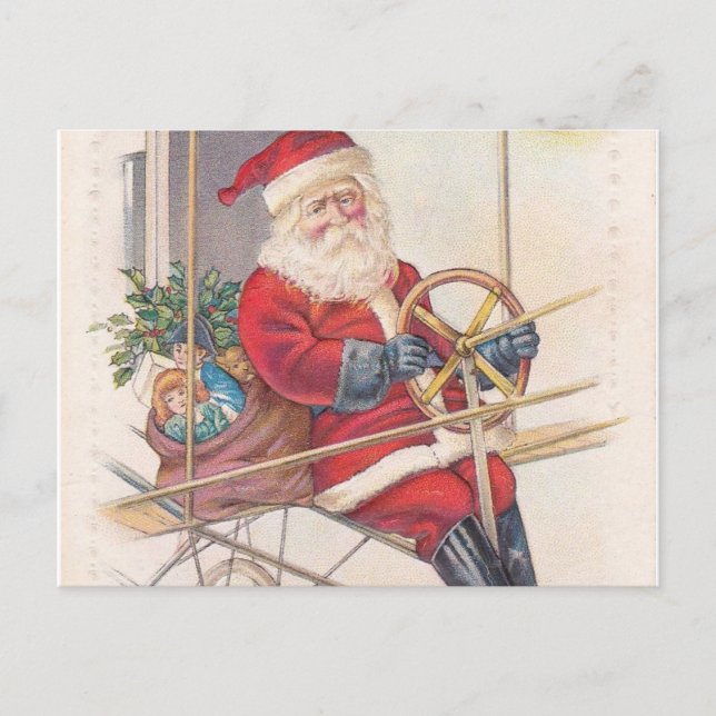 Vintage Santa Airship Fantasy Holiday Postcard (Front)