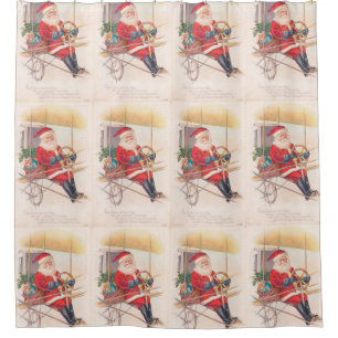 Vintage Santa Airship Fantasy Shower Curtain