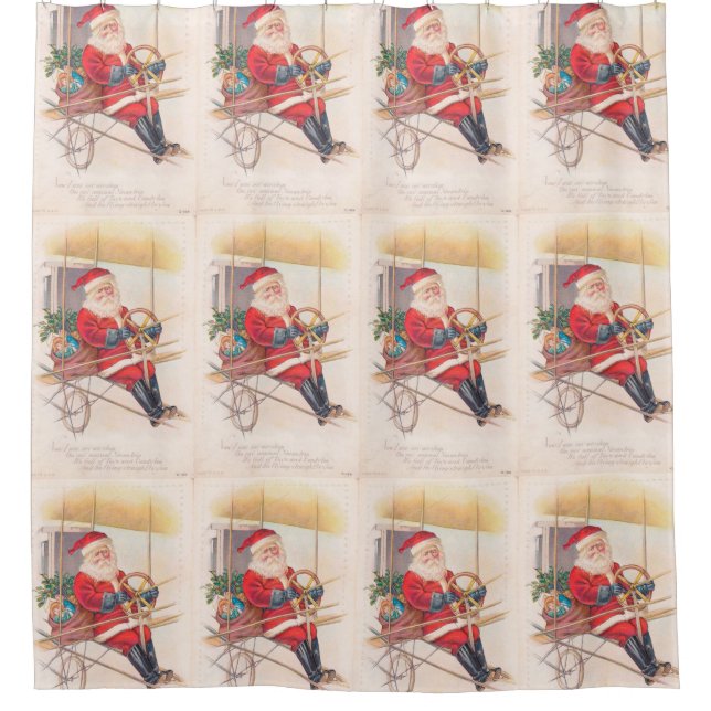 Vintage Santa Airship Fantasy Shower Curtain (Front)