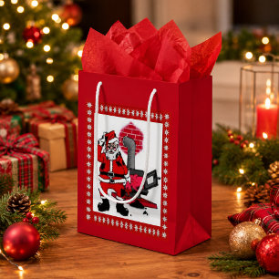 Vintage Santa and a Coal Stove Burner Med Gift Bag