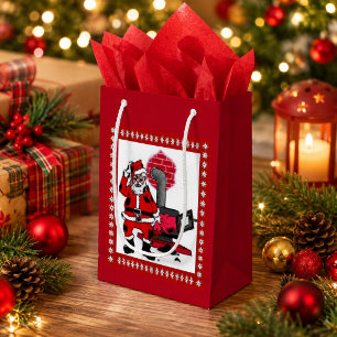 Vintage Santa and a Coal Stove Burner Sm Gift Bag