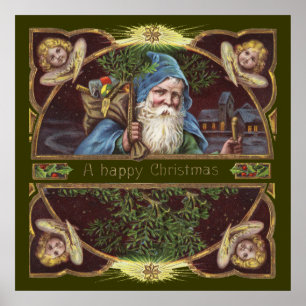 Vintage Santa and Angels Poster