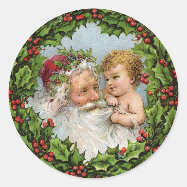 Vintage Santa and Baby Christmas sticker (Front)