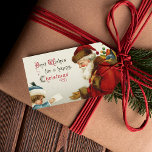 Vintage Santa and Child with Christmas Letter Gift Tags<br><div class="desc">Nostalgic image of Victorian era red-robed Santa Claus carrying bag of toys receiving a letter from a shy child in blue coat and hat.  Complementary image on reverse with customisable text.</div>