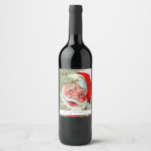Vintage Santa and Christmas Tree Wine Label