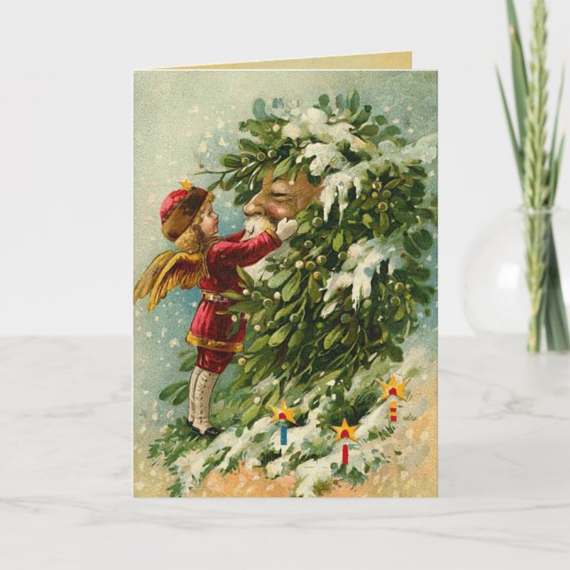 Vintage Santa and Fairy Christmas Card (Front)