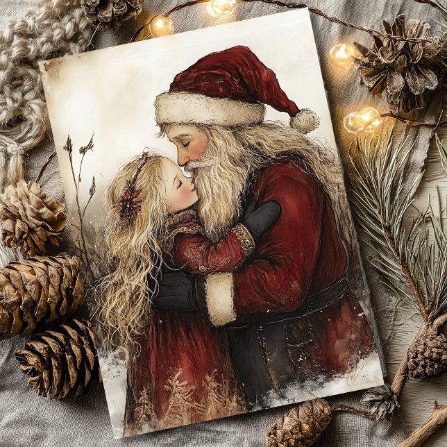 Vintage Santa and Girl Christmas Greeting Card (Creator Uploaded)