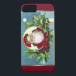 Vintage Santa and Holly Christmas iPhone 8/7 Case<br><div class="desc">Classic vintage image digitally restored and enhanced on deep burgandy background. Use the Form Factor option to apply this image to other device cases.</div>