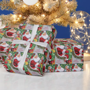 Vintage Santa and kids tiled party wrap Wrapping Paper
