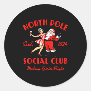 Vintage Santa And Lady Wine Scene North Le Social Classic Round Sticker