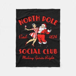 Vintage Santa And Lady Wine Scene North Le Social Fleece Blanket
