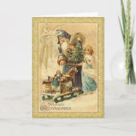 Vintage Santa and little girl German Christmas Holiday Card<br><div class="desc">Vintage Santa Claus and little girl German Christmas card - Happy Christmas.  The German text in front says: Merry Christmas. Inside in German too: Merry Christmas and a happy New Year</div>
