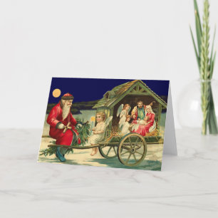 Vintage Santa and nativity scene Holiday Card