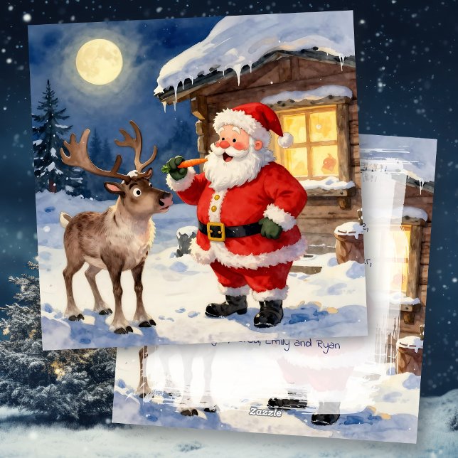 Vintage Santa and Reindeer Christmas Personalized Holiday Card (Creator Uploaded)