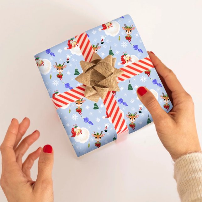 Vintage Santa And Reindeer Christmas  Wrapping Paper Sheet (Creator Uploaded)