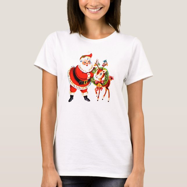 Vintage Santa and Reindeer T-Shirt (Front)